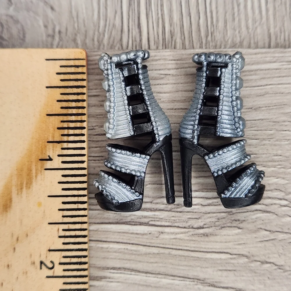 🖤 Barbie Shoes Black Silver High Top Boots Goth Party